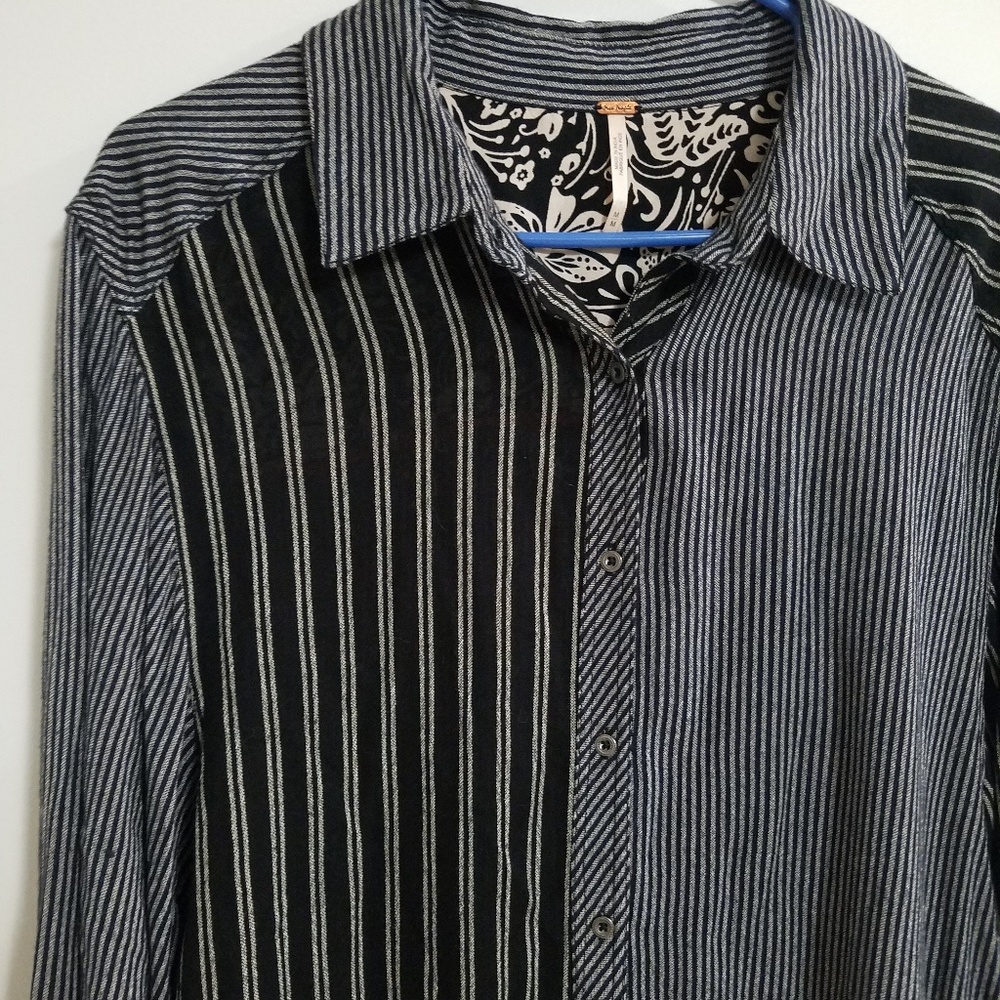 Free People Irregular Striped Button Down Top